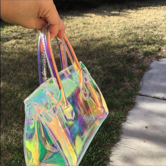 Multicolor Iridescent rainbow transparent satchel - Picture 2 of 8